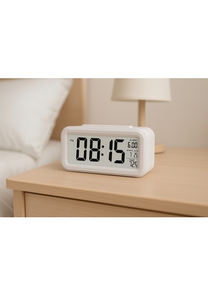 Dijital Masa Saati Fotoselli Alarmlı Işıklı Termometre Takvim Çalar Saat Akıllı Uyandırma indirimleri