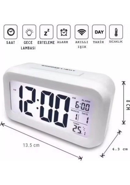 Dijital Masa Saati Fotoselli Alarmlı Işıklı Termometre Takvim Çalar Saat Akıllı Uyandırma