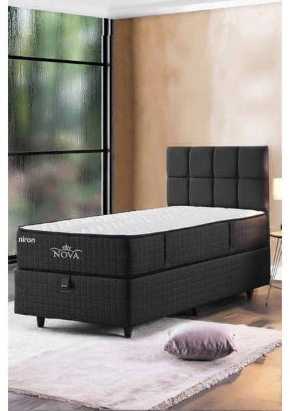 Nova Yatak 160X200 Çift Kişilik - 25 cm Paket Yaylı Ortopedik, Orta Sert, Antrasit, Pamuklu Kumaş