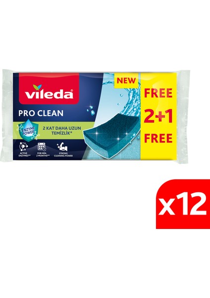 12 Paket 3'lü Pro Clean Oluklu Bulaşık Süngeri