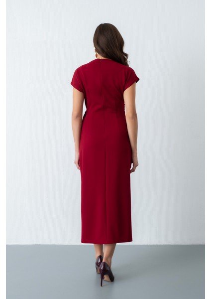Kadın Bordo Toka Detay Midi Davet Elbisesi indirimleri