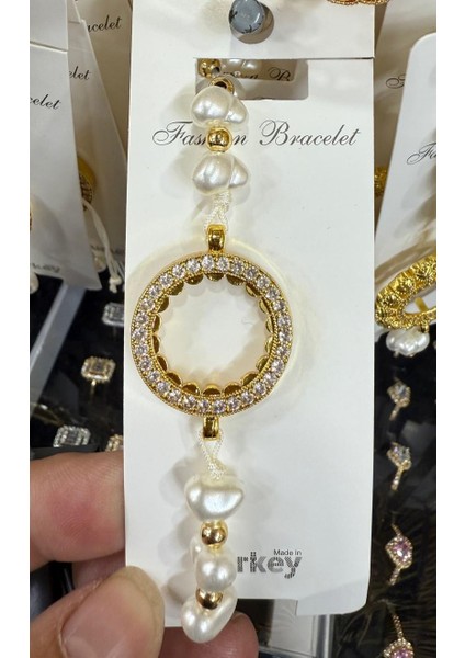 Çeyrek Takılan Altın Kaplama Incili Bileklik M8