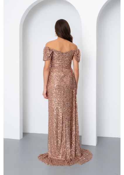 Kadın Gold Pul Payet Işlemeli Uzun Abiye Elbise indirimleri