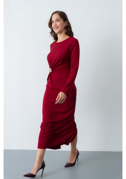 Kadın Bordo Aksesuar Detaylı Davet Elbisesi fırsatları