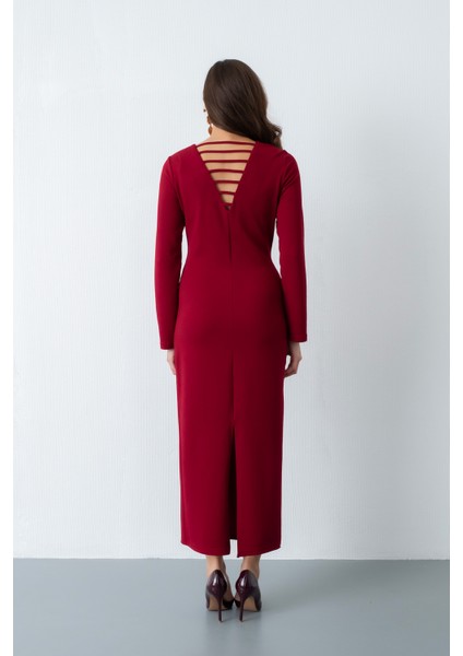 Kadın Bordo Aksesuar Detaylı Davet Elbisesi indirimleri