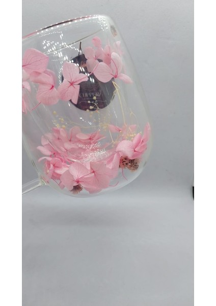 Isıya Dayanıklı Çift Cidarlı Kurutulmuş Canlı Çiçekli Kupa (Yoğun Pembe) fiyatları