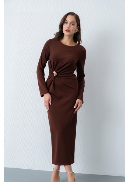 Kadın Kahverengi Aksesuar Detaylı Davet Elbisesi fiyatları