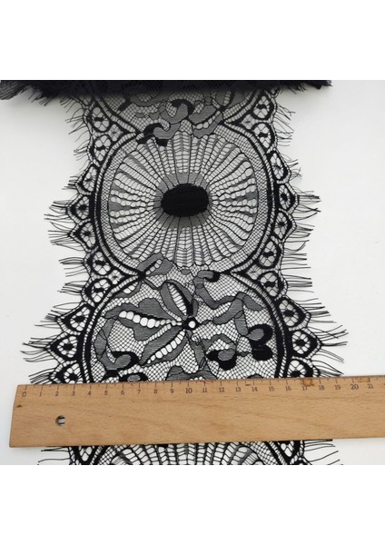 Sakallı Dantel-Kirpikli Saçaklı Dantel A185 Siyah Renk 1 Adet 3 Mt-18 cm