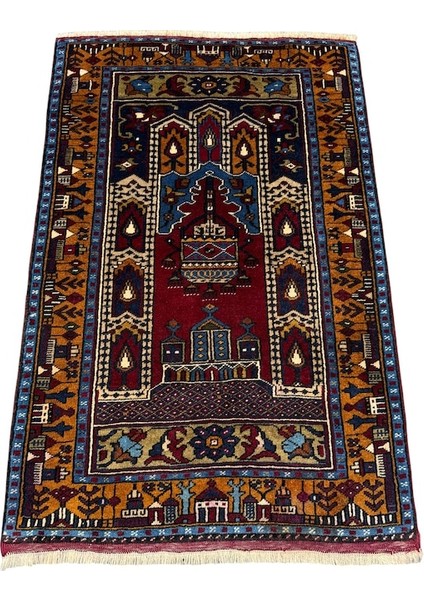 El Dokuma Sıfır Yahyalı Namazlık 80X125 Kök Boya Yün Seccade