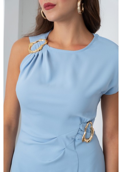 Kadın Bebe Mavi Aksesuar Detay Midi Elbise fırsatları