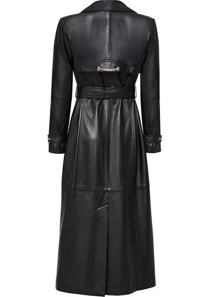 Jenny -X Kadın Siyah Kruvaze Yaka Deri Pardösü 24WGE52631M