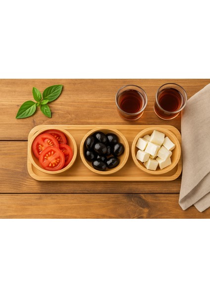 Bambu Çok Amaçlı Çerezlik ve Kahvaltılık - Sunum Tepsili - 3lü Yuvarlak fiyatları