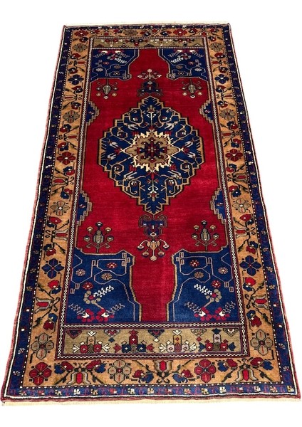 El Dokuma Yahyalı Halısı 121X235 Kök Boya Lacivert Yün Halı