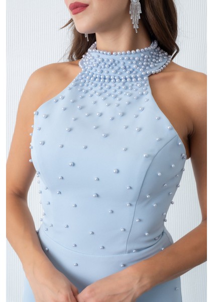 Kadın Bebe Mavi Halter Yaka Incili Söz Nişan Nikah Abiye Elbise fırsatları