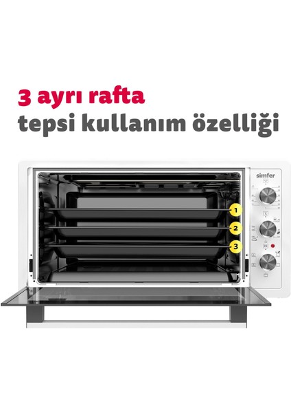 4552 Yoğurt Yapma Fonksiyonlu Camlı Kapak Turbo Beyaz 45 Lt Midi Fırın