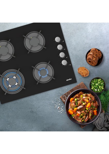 3508 Wok Bek Siyah Cam Ankastre Ocak