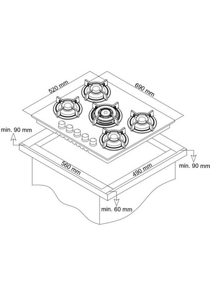 3704 4g + 1 Wok 70 cm Siyah Cam Ankastre Oc modelleri