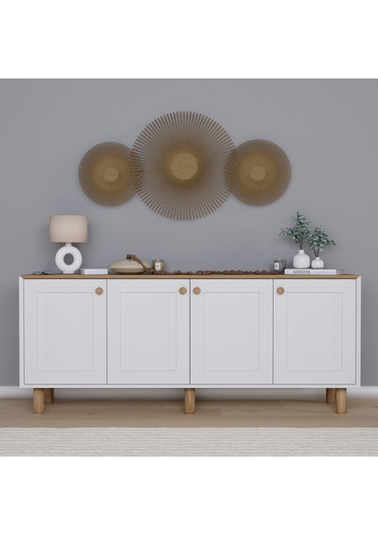 Bohem Serisi Natura Mat Beyaz - Açık Ceviz Konsol