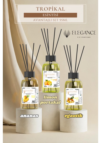 Ekonomik Tropikal Esintisi 3lü Set (Ananas+Limon+Portakal+Egzotik Reed Diffuser Oda Kokusu 55 ml