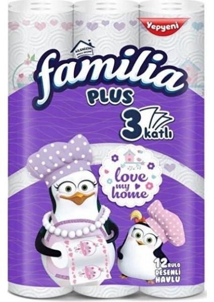 Familia Plus Desenli 12'li 3 Katlı Love My Home Kağıt Havlu