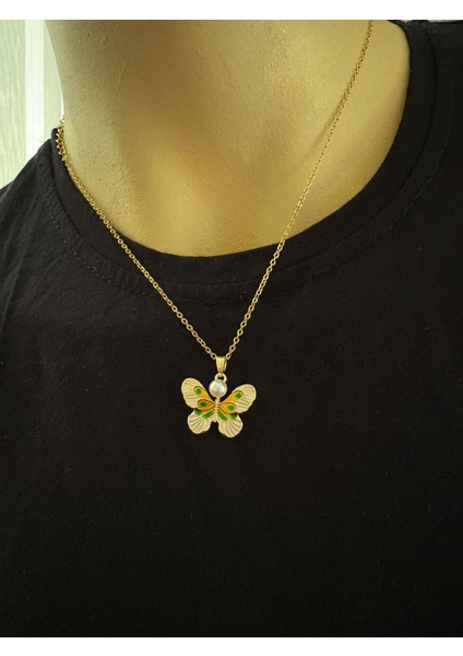 Çelik Renkli Kelebek Kolye
