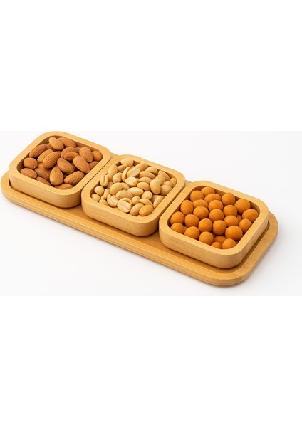 Bambu Çok Amaçlı Çerezlik ve Kahvaltılık - Sunum Tepsili - 3lü Kare