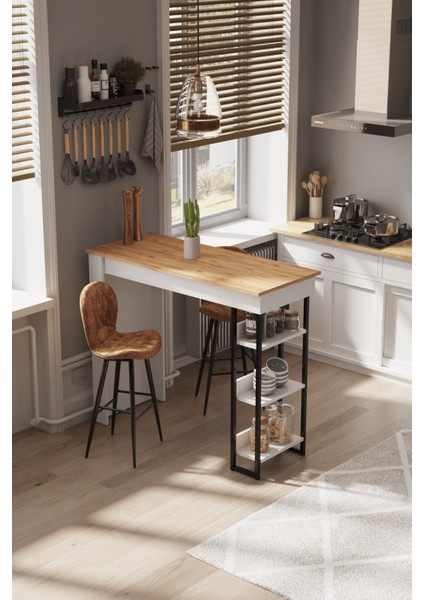 DF01103AC Raflı Yüksek Bar Masası Mutfak Yemek Masası