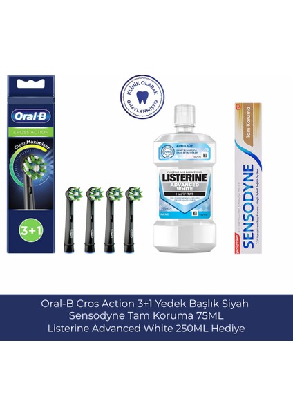 Şarjlı Diş Fırçası Yedek Başlığı Cross Action X-Filament 4 Adet+Listerine Advanced White 250ML+SENSODYNE Tam Koruma 75ML