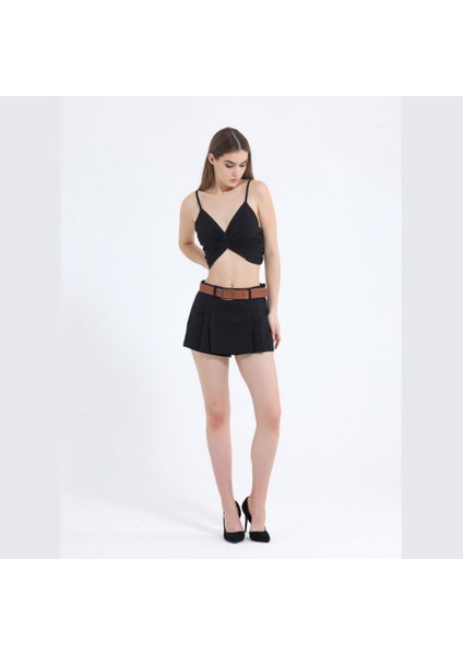 Siyah Mini Boy Şort Etek