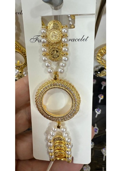 Çeyrek Takılan Altın Kaplama Incili Bileklik M7