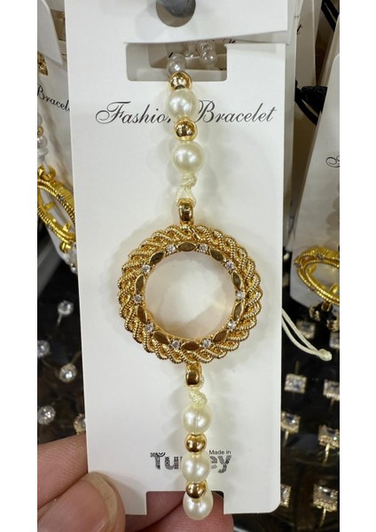 Çeyrek Takılan Altın Kaplama Incili Bileklik M1