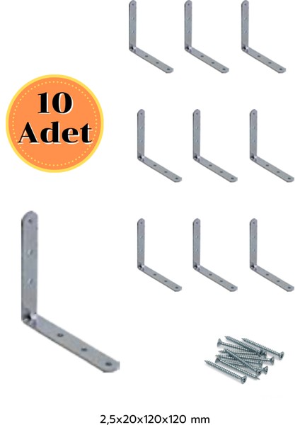 Mobilya ve Eşya Sabitleme L Demir Gönye Köşebent ,dolap, Raf, Masa, Çekmece Bağlantı Aparatı 10 Adet
