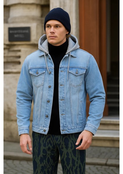 Erkek Basic Mevsimlik Kapşonlu B.mavi Kot Ceket fiyatları