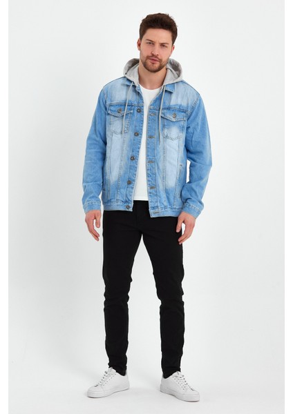 Erkek Basic Mevsimlik Kapşonlu B.mavi Kot Ceket fırsatları