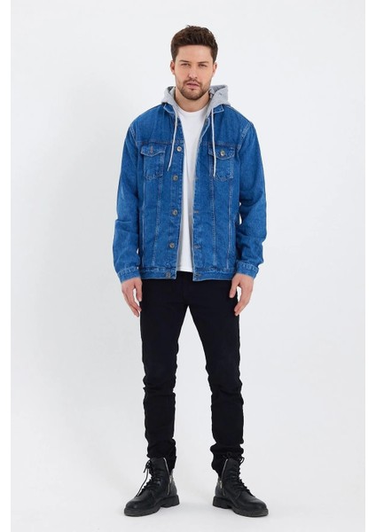 Erkek Basic Mevsimlik Kapşonlu Mavi Kot Ceket fırsatları