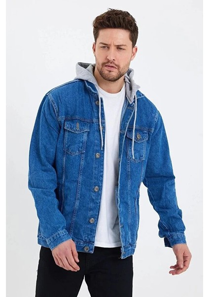 Erkek Basic Mevsimlik Kapşonlu Mavi Kot Ceket indirimleri