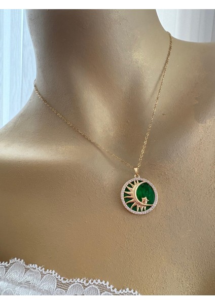 Çelik Vintage Ay Yıldız Kolye