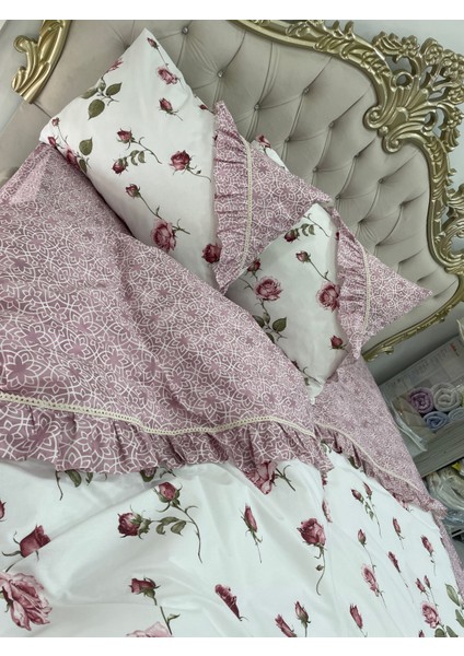 Çift Kişilik 160X200 cm Yatağa Uygun Lastikli Çarşaf, Fırfırlı Nevresim ve 2 Adet Fırfırlı Yastık Kılıfı modelleri
