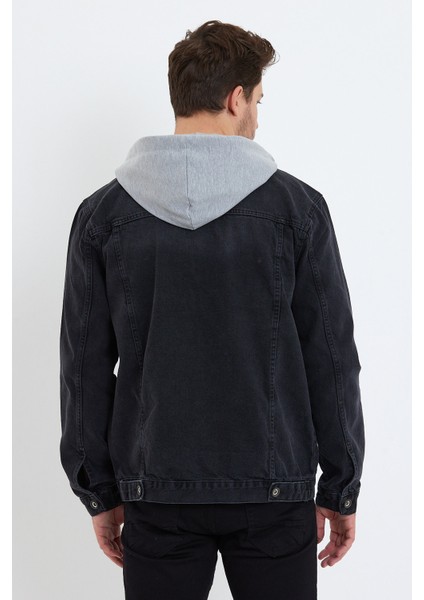 Erkek Basic Mevsimlik Kapşonlu Siyah Kot Ceket modelleri