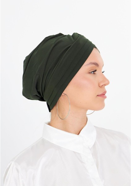 Haki Pratik Hazır Geçmeli Tesettür Bone Sandy Kumaş Üç Çapraz 1803_09 modelleri