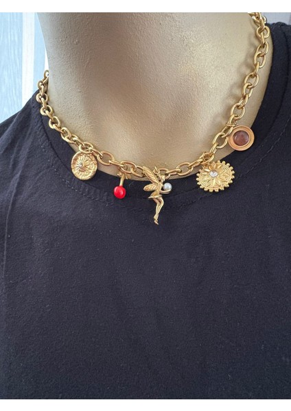 Çelik Çoklu Charm Detaylı Kolye fiyatları