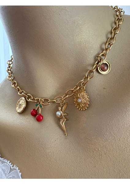 Çelik Çoklu Charm Detaylı Kolye modelleri