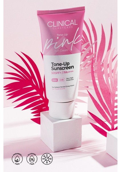 Clinical SPF 50+ Güneş Kremi 50 ml – Tüm Cilt Tipleri İçin, Ton Eşitleyici Pembe Etki ve Hafif Yağsız Doku