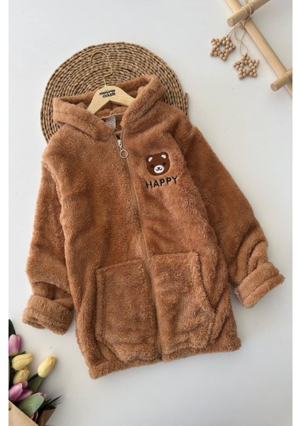 Happy Ayıcık Işleme Erkek Çocuk peluş hırka - Kahverengi