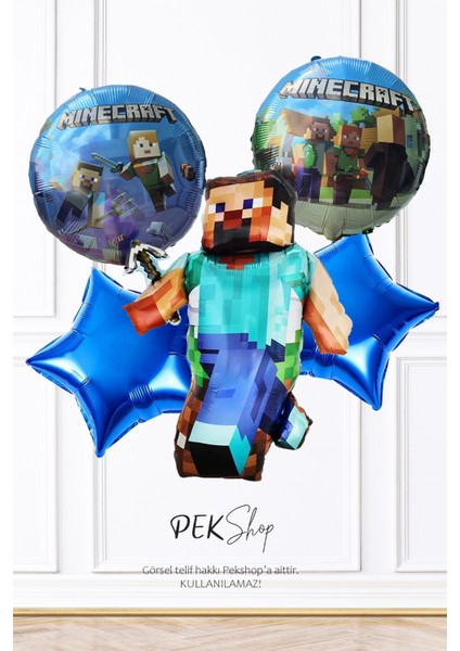 Minecraft Folyo Balon Seti 5li Minecraft Tema Doğum Günü Balonları