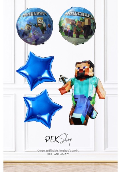 Minecraft Folyo Balon Seti 5li Minecraft Tema Doğum Günü Balonları modelleri