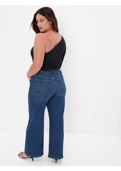 Kadın Koyu Mavi High Rise Stride Wide-Leg Jean Pantolon