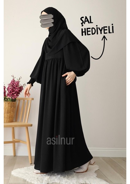 Hüsna Balon Kol Ferace Şal Hediyeli Takım Siyah modelleri