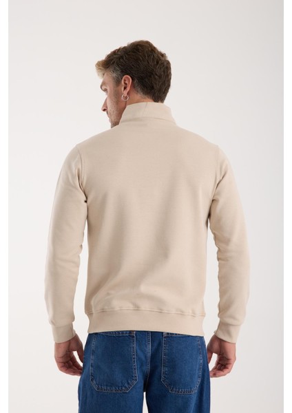 Basıc Fermuar Yaka Regular Fit Bej Uzun Kol fırsatları