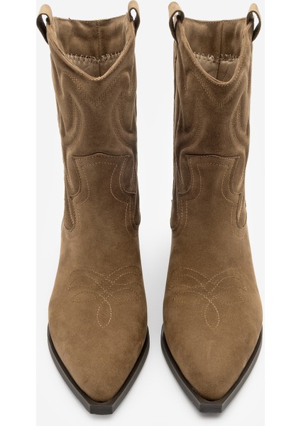 Kadın Sivri Burun Nakışlı Western Bot Nilva